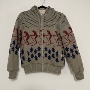 Vintage 90s Ski Shetland Wool Graphic Vest Size Small Thick Winter Jacket Hoodie